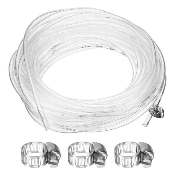 Clear Vinyl Tubing, 0.16" ID. 0.24" OD. 32.81 ft Length Tube, Drain Hose with Clamps, Transparent