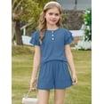 thumbnail image 5 of Arshiner Girls Summer Outfits 2 Piece Sets Ruffle Short Sleeve Button Down Shirts and Shorts Set Kids Clothes with Pockets, 5 of 7