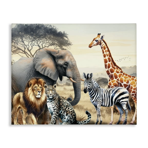 Stupell Industries Grouped Jungle Animals Animals Painting Wrapped Canvas Art Print Wall Art, 20 x 16