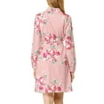 thumbnail image 3 of Allegra K Robe-Chemise à Fleurs pour Femme à Revers, Boutonnée, Ceinturée, m Rose, 3 of 8