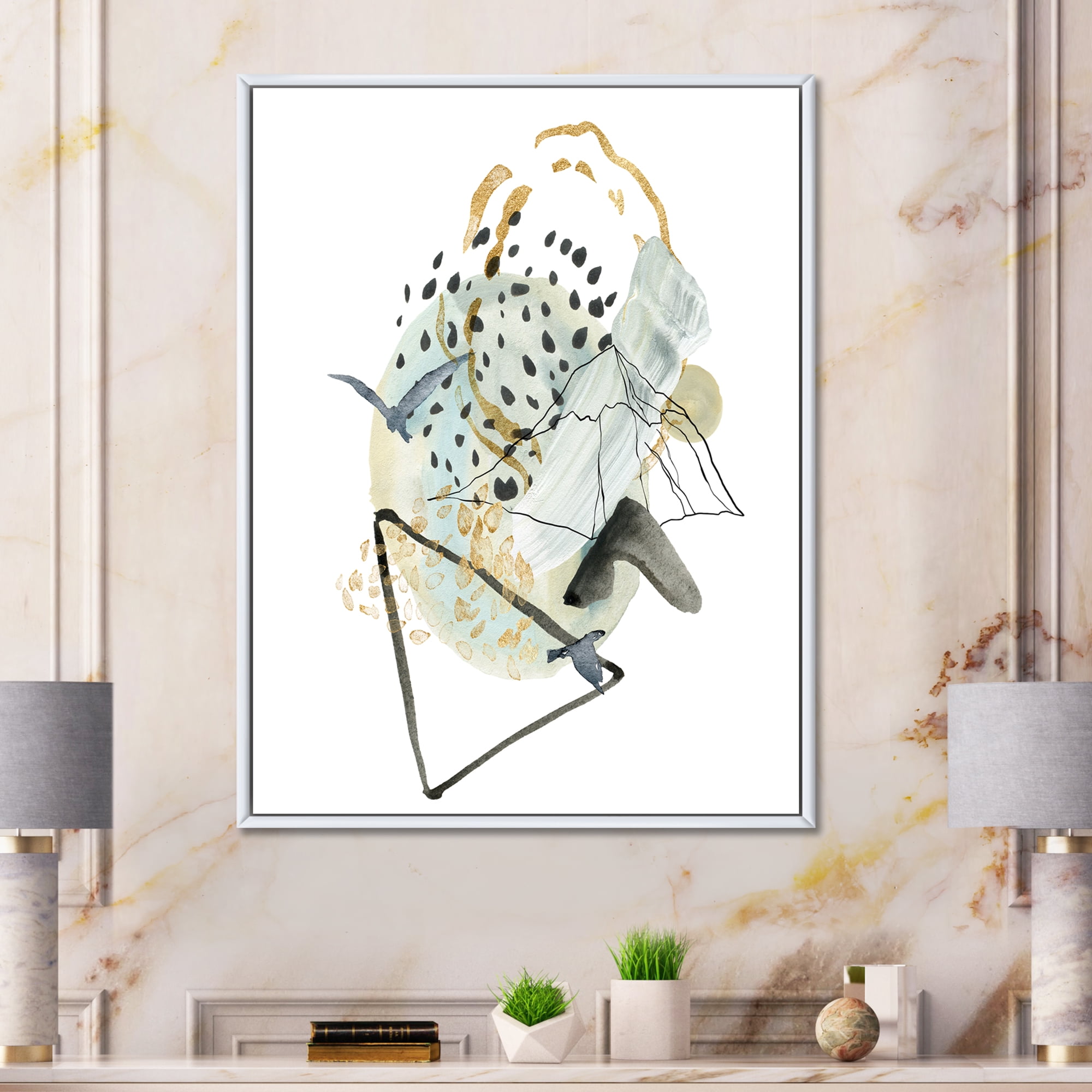 Designart 'Mountain Bird With Gouache Of Abstract Landscape' Modern Framed Canvas Wall Art Print