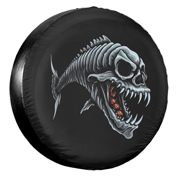 KAKALAD Skull Fish 01 Spare Tire Cover Universal Vehicle Accessories Buckle Car Tools 14”in