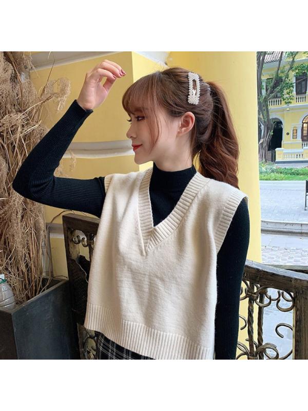 GirlzWalk Womens Check Print V Neck Knitted Vest Sleeveless Jumper Ladies Sweater Tank Top