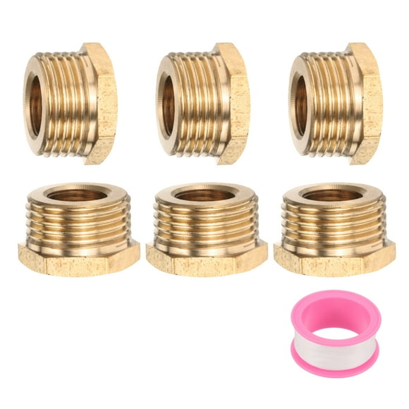 6 Pcs Reductor de Latón Tapón Hexagonal G3/8" Macho x G1/8" Hembra Adaptador de Tubería Rosqueado con Cinta PTFE