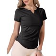 thumbnail image 4 of Elastic Workout Tops for Women Short Sleeve Running Gym Athletic Shirts Crewneck Quick Dry Tshirts L Black, 4 of 6