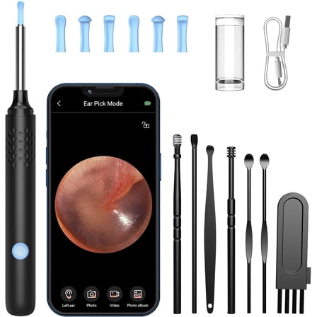 LMECHN Ear Wax Removal Camera Ear Cleaner, Wireless 360° Visible Ear Camera with WiFi, Ear Pick Cleaning Kit Suitable for Ear, Nose, Skin, Gift for Family, Pets, Lover
