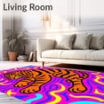thumbnail image 2 of ODIKA 3'x5' Machine Washable Non-Slip Area Rug, Funky Animal Parade with Abstract Tiger and Zigzag High Traffic Rug, Pink, 723565, 2 of 7
