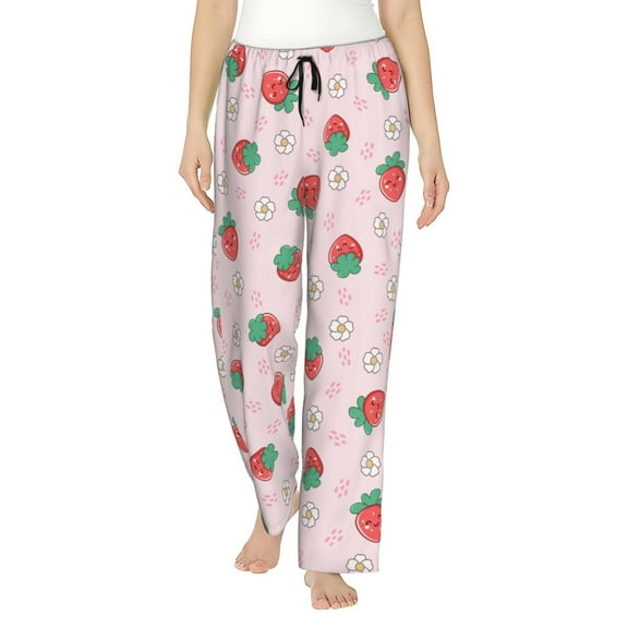 Cute Strawberry Women's Comfy Pajama Pants With Pockets,Soft Stretch Drawstring Lounge Pants, Soft Casual Wide Leg Pjs Sleep Bottoms Medium