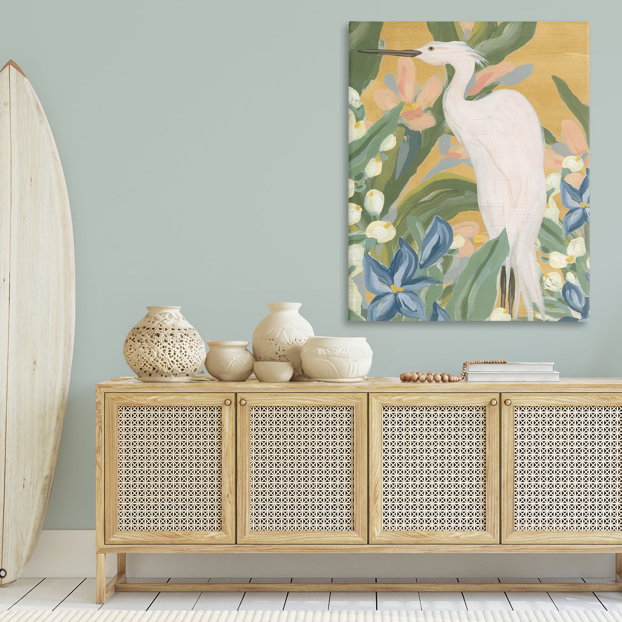 Stupell Industries Tropical Egret Painting Animals & Insects Painting Gallery Wrapped Canvas Art Print Wall Art, 36 x 48