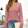 thumbnail image 3 of Resicozy Womens Long Sleeve V Neck Sweaters 2025 Fall Casual Plain Classic Soft Loose Fit Basic Pullover Top Pink XL, 3 of 4