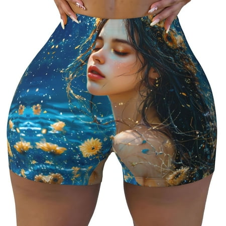 Workout Shorts Women  Fresh Sunflower Beautiful Woman Biker Shorts for Women Running Gym Spandex Shorts Tummy Control