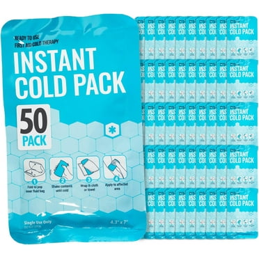 ICEWRAPS 4"x7" Instant Ice Packs for Injuries Disposable Instant Cold Packs for Pain Relief, Swelling and Toothache Fast Cooling Cold Compress for First Aid, Sports and Travel Kit Bulk 50 Pack