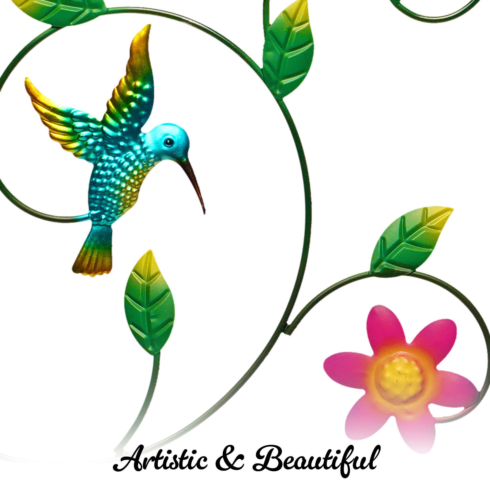 G128 35 Inch Antique Garden Iron Bird Bath with Trellis, Decorative Hummingbirds, Detachable Bowl, Metal Potted Plant Support, Elegant Outdoor Garden Bird Feeder
