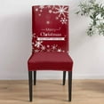 thumbnail image 4 of Chair Covers for Dining Room Set of 8,Merry Christmas Happy New Year Stretch Seat Protector Removable Washable Chairs Slipcovers for Kitchen Banquet Wedding Hotel,Snowflakes on Red, 4 of 6