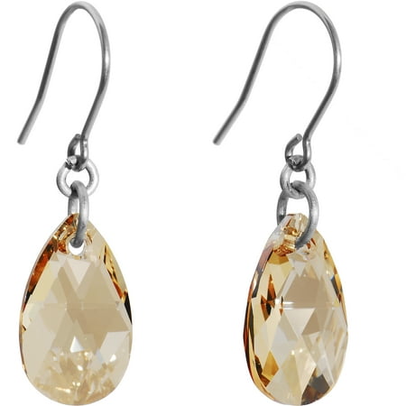 Titanium White Earrings - Colorado Teardrop Solid Titanium Earrings Created with Swarovski Crystals