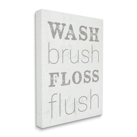 The Stupell Home Decor Wash Brush Floss Flush Grey and White Distressed Rustic Look Typography