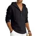 thumbnail image 3 of Maean Mens Cotton Linen Shirts with Hoodie Long Sleeve Button Neck Shirt Fashion Casual Vacation Tops, 3 of 6