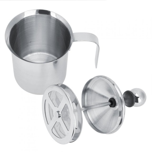 STAINLESS STEEL DOUBLE MESH MILK CREAMER FROTHER For COFFEE FOAM LATTE - 400ml