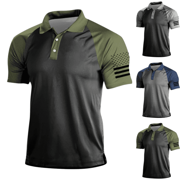 LRGSHF Polo Shirts for Men Short Sleeve American Flag Print Tops Summer Soft Stretch Pullover Casual Color Block Graphic Outdoors Golf Shirt