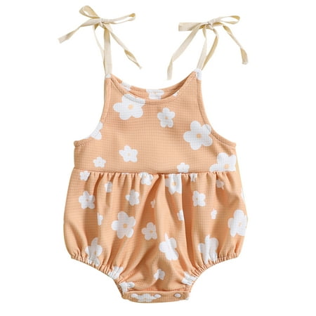 

Musuos Baby Girls Floral Romper Waffle Spaghetti Strap Jumpsuit Overalls