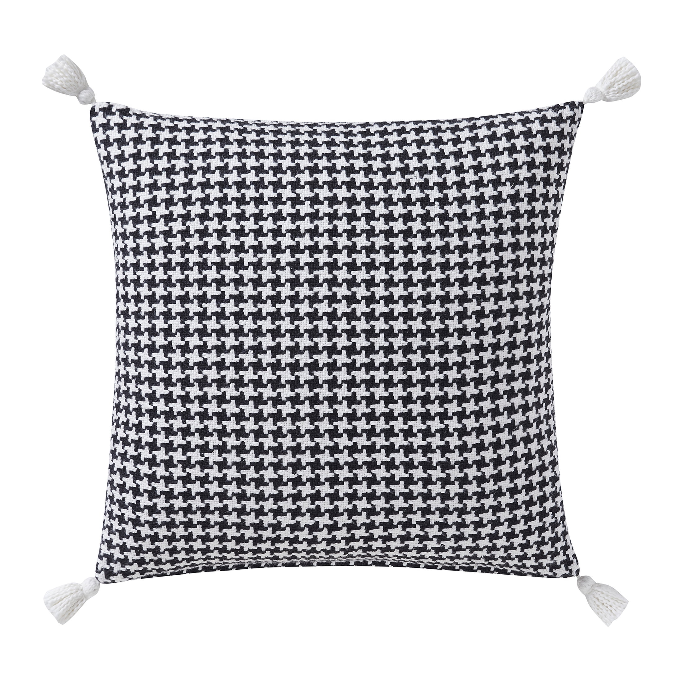 (2 pack) Beautiful Tonal Houndstooth Cotton Decorative Pillow with Tassels by Drew Barrymore, 22" x 22", Black