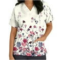 thumbnail image 1 of CEHVOM Blouse d'Uniforme à Manches Courtes Col en V avec Poches Imprimées pour Infirmières, 1 of 6