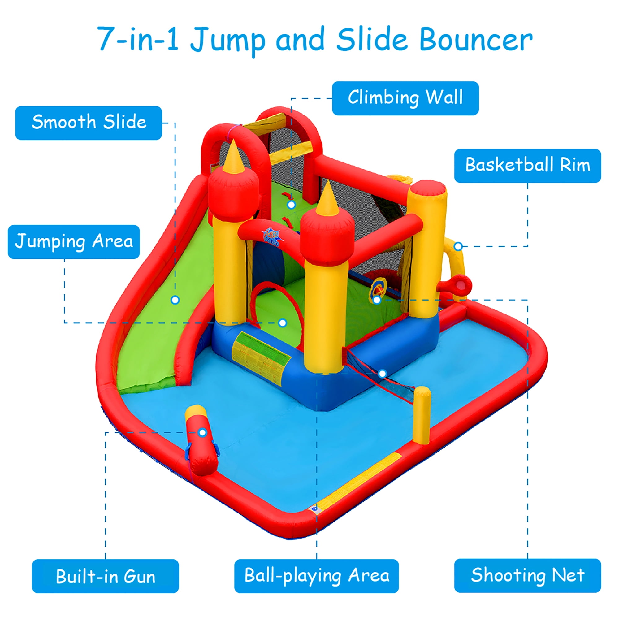 Costway Inflatable Water Slide Jumping Bounce House Bouncy Splash Pool with 740W Blower