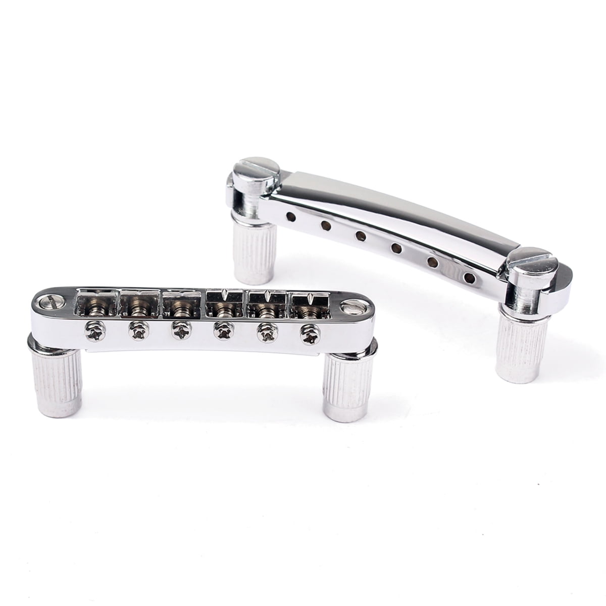 ETEREAUTY Electric Guitar Parts Replacement Chrome Plated Silver Saddle Bridge for Guitars