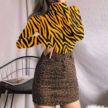 

jsaierl Long Sleeve Bodysuit for Women Turtleneck Stretchy Slim Fit Tops Bodysuit Leopard Print Mock Neck Sexy Bodycon One Piece Jumpsuit Shapewear