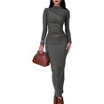 thumbnail image 1 of Vestido Ajustado de Otoño para Mujer, de Larga, con Cuello Redondo Fruncido y Corte Entallado, Vestido de Cóctel para Fiesta Gris Oscuro L, 1 of 9