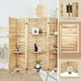 6 Panel Room Divider Wood Room Divider with Shelves 5.6Ft Portable Room