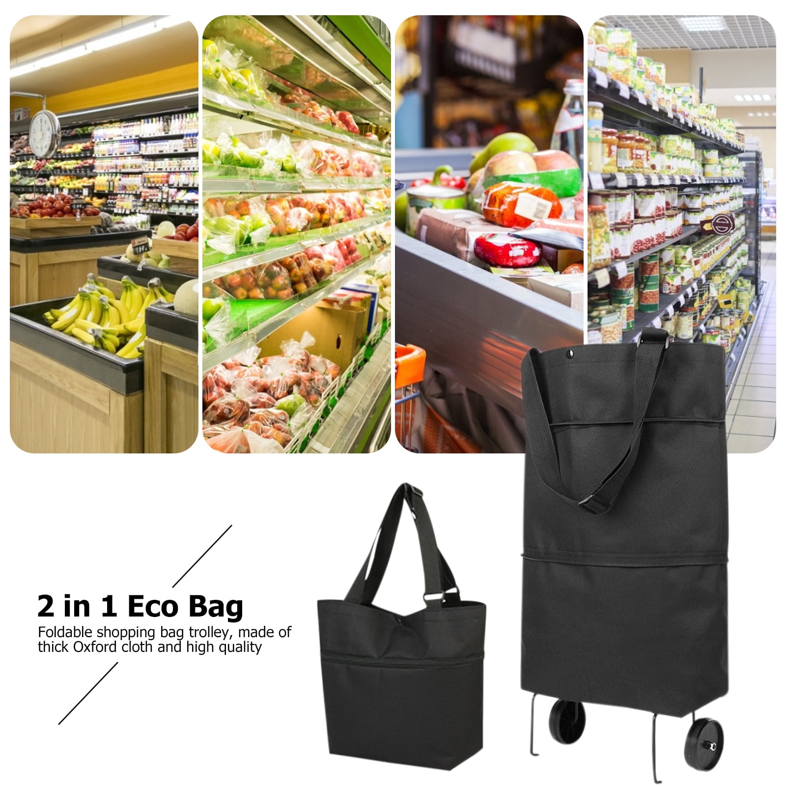 Cart Trolley Supermarket Shopping Bag Grocery Grab Foldable Tote Camping BBQ 4pc 