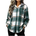thumbnail image 3 of Women Vintage Plaid Hooded Jacket, Long Sleeve Button‑Down Casual Loose Overshirt Outerwear with Pockets for Fall Winter, 3 of 4