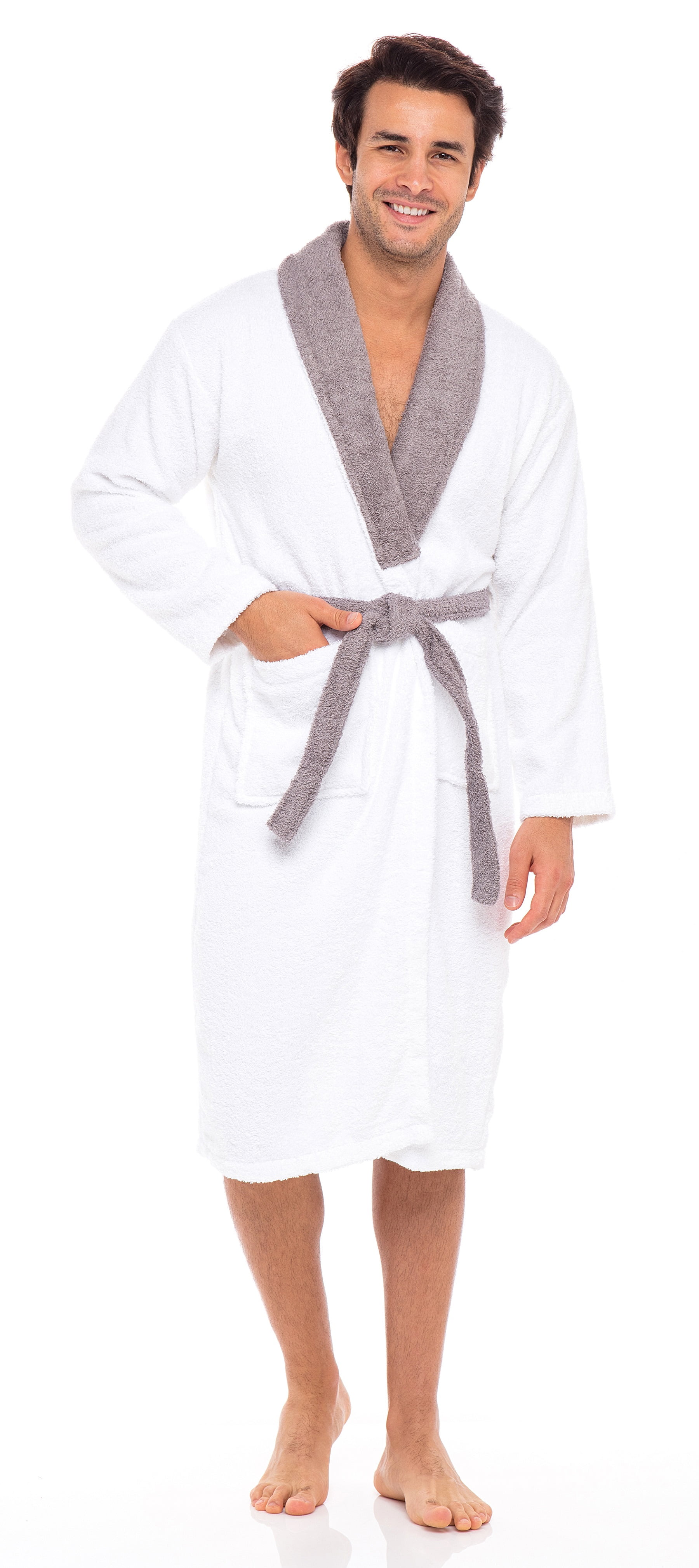 Men Robe Terry Cotton Shawl Collar Bathrobe Spa Robes Housecoat Terry Toweling Sweat Steaming