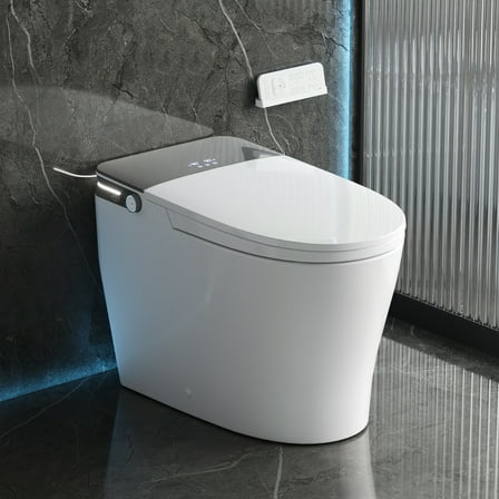 Tankless Elongated ADA Bidet Toilet 1.28 GPF in White with Auto Open/Close, Auto Flush Heated Seat and Map Flush 1000G