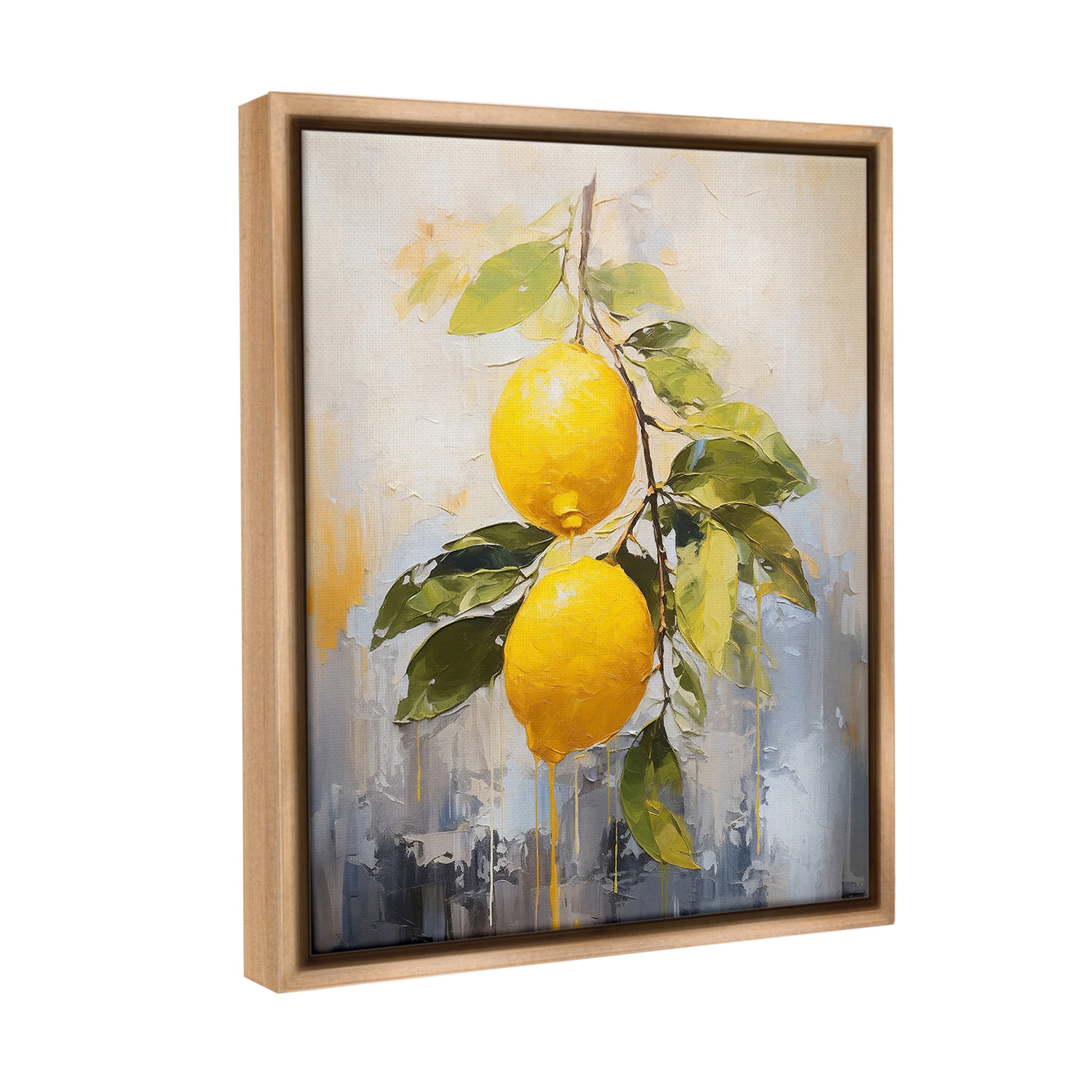 Stupell Industries Abstract Lemon Branch Food & Beverage Painting Brown Floater Framed Canvas Art Print Wall Art, 17 x 21