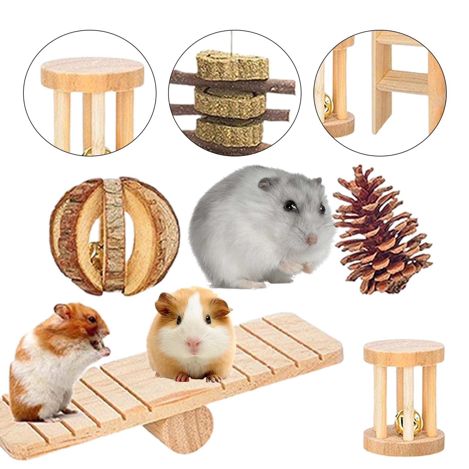 DOPI 10Pcs/Set Hamster Swing Toys Teeth Grinding Natural Wood Molar Toys Bunny Hamster Chewing Toy Pet Toys