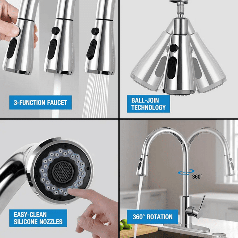 Stainless Steel Single Handle Kitchen Faucet with Pull Down