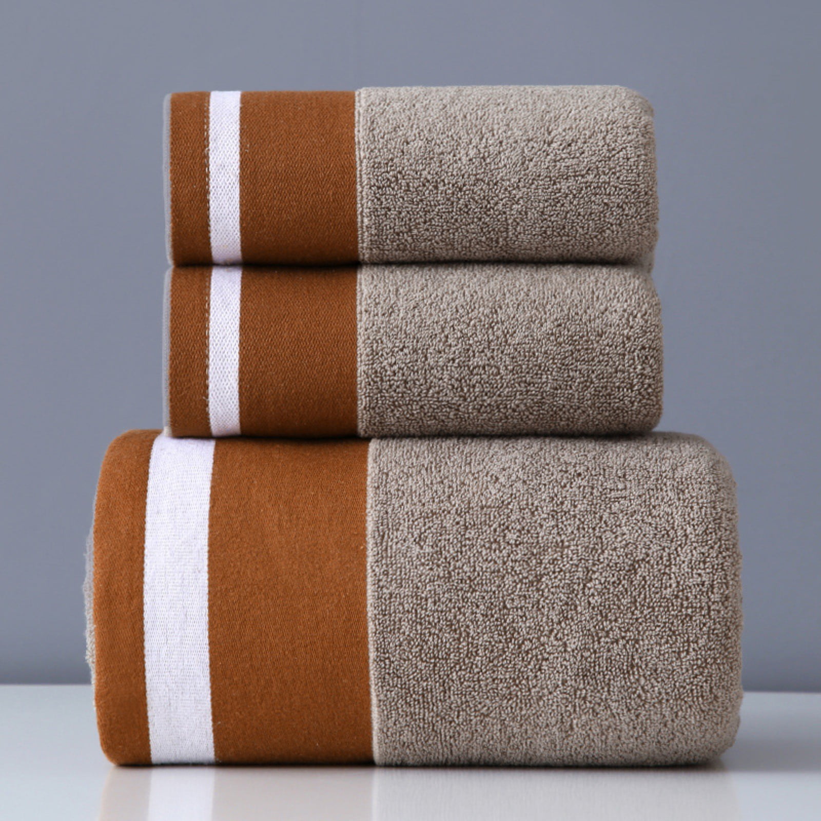 Woahu American Soft Linen Premium 3 Piece Towel Set,1 Bath Towel 1 Hand Towel 1 Washcloth,,600 Gsm 100% Cotton Turkish Towels for Bathroom, Brown Towel Set