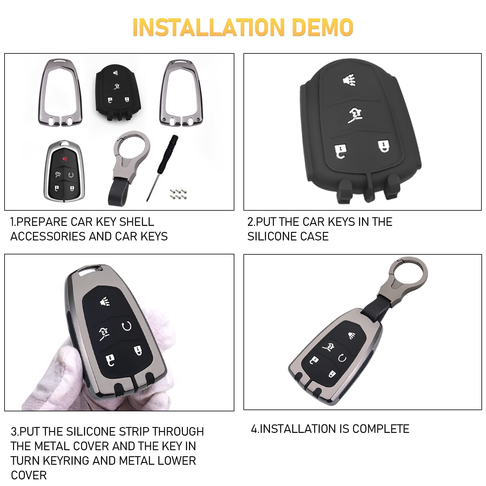 Compatible with Cadillac Key Fob Cover Case for 2015-2019 Cadillac CT4 CT5 CT6 CTS SRX XTS 2019-2023 XT4 XT5 XT6,Metal Shell & Soft Silicone Protection 5 Buttons Smart Key