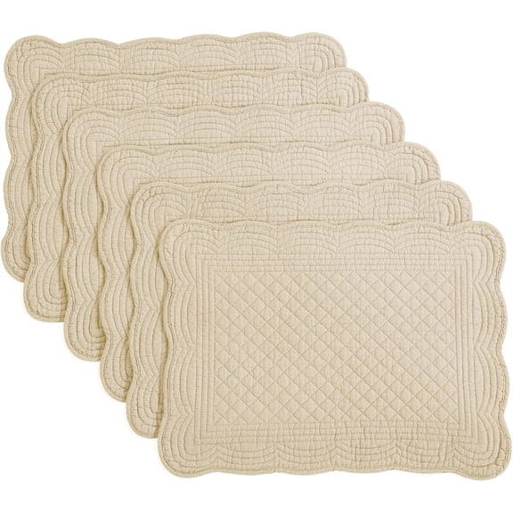 Quilted Placemats Set of 6 Washable-13x18 inches Rectangular Placemats for Kitchen Table-100% Cotton Fabric Rectangular Table Mats, (Light Brown)