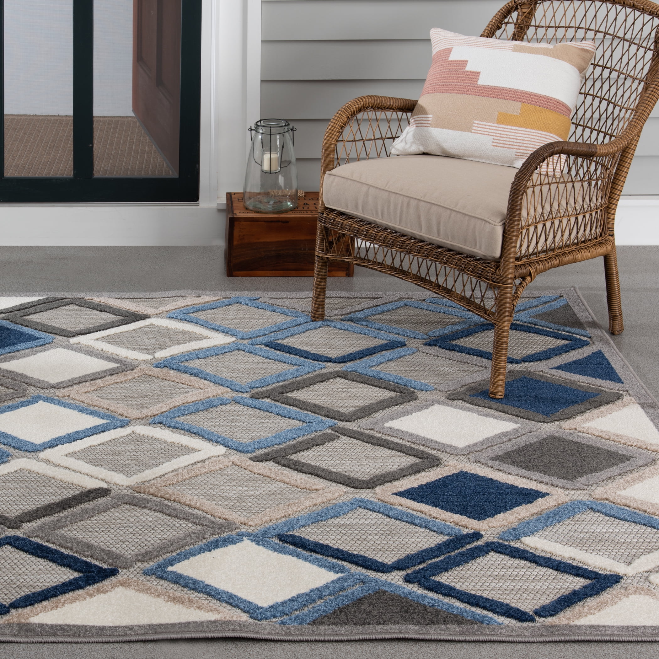 Loomaknoti Fontana Parlan 9' x 12' Geometric Indoor/Outdoor Area Rug , Gray/Blue