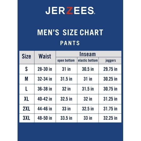 fruit of the loom sweatpants size chart