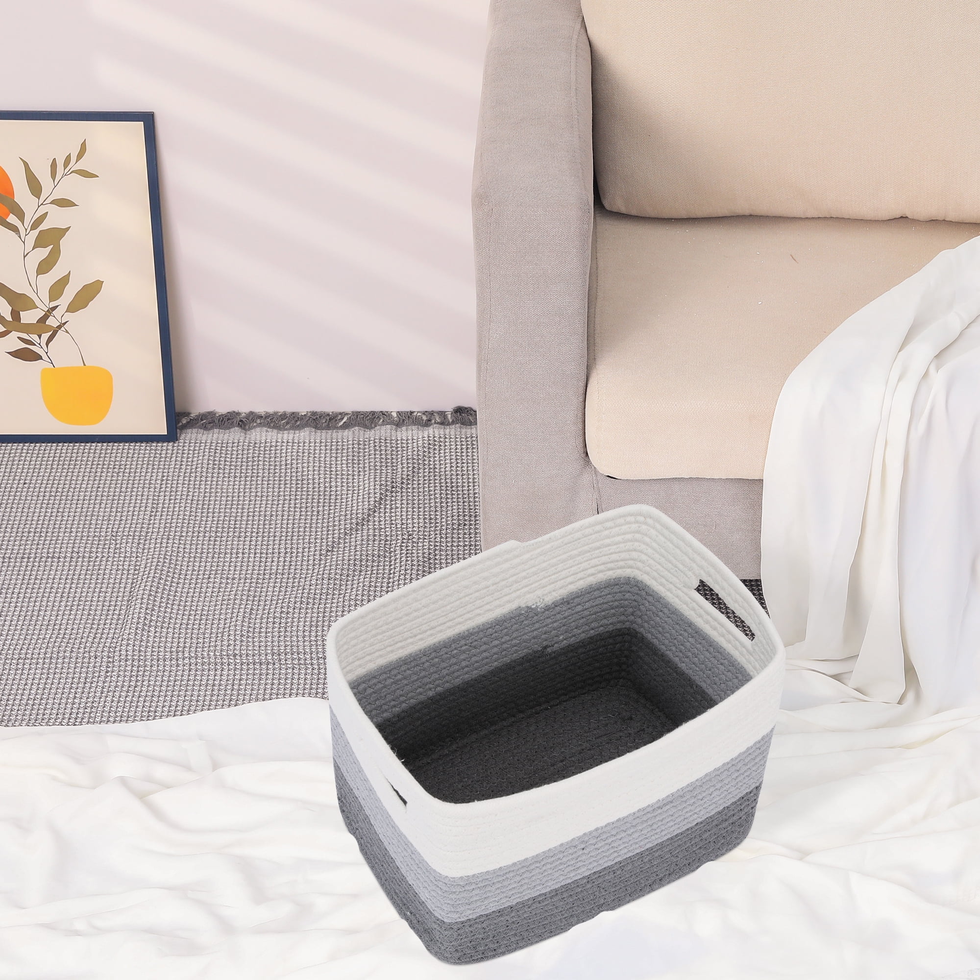 Unique Bargains Storage Basket with Handles Gray 15*9.8*9.1in