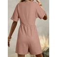 thumbnail image 6 of DOKOTOO Womens Rompers Casual Summer Overalls High Waist V Neck Short Sleeve Short Jumpsuits Rompers with Zipper Pink XL US16-18, 6 of 8