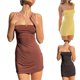 thumbnail image 5 of TRKIYQC Vestido corto de tirantes finos de verano para mujer Color sólido Sin mangas Sin espalda Vestido delgado con tirantes finos TRKIYQC moda, 5 of 5