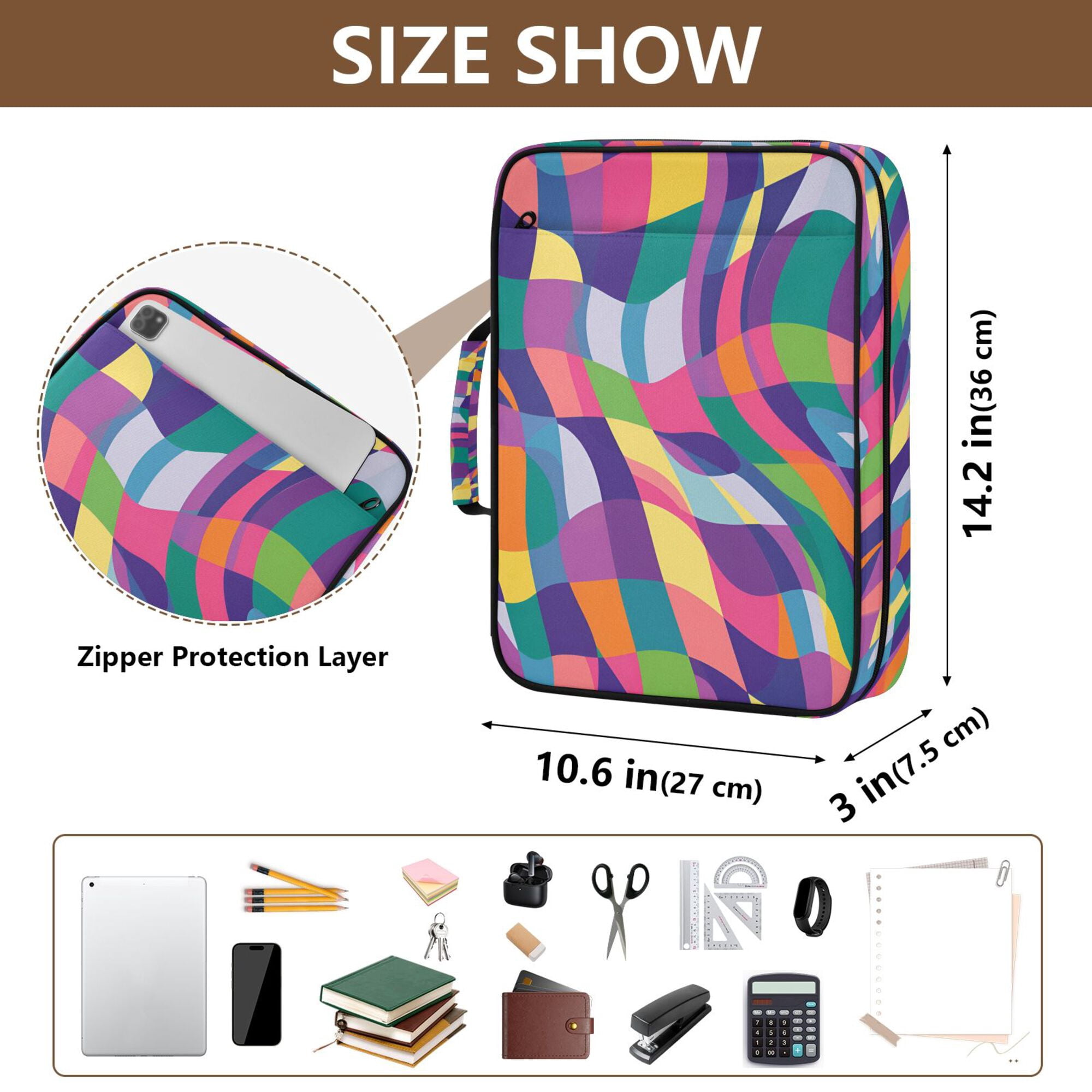 FORMRS Accordion File Folder A4 Size 7-Pocket Expanding Document Organizer Bag with 3 Ring Binder, Colorful Wavy Pattern