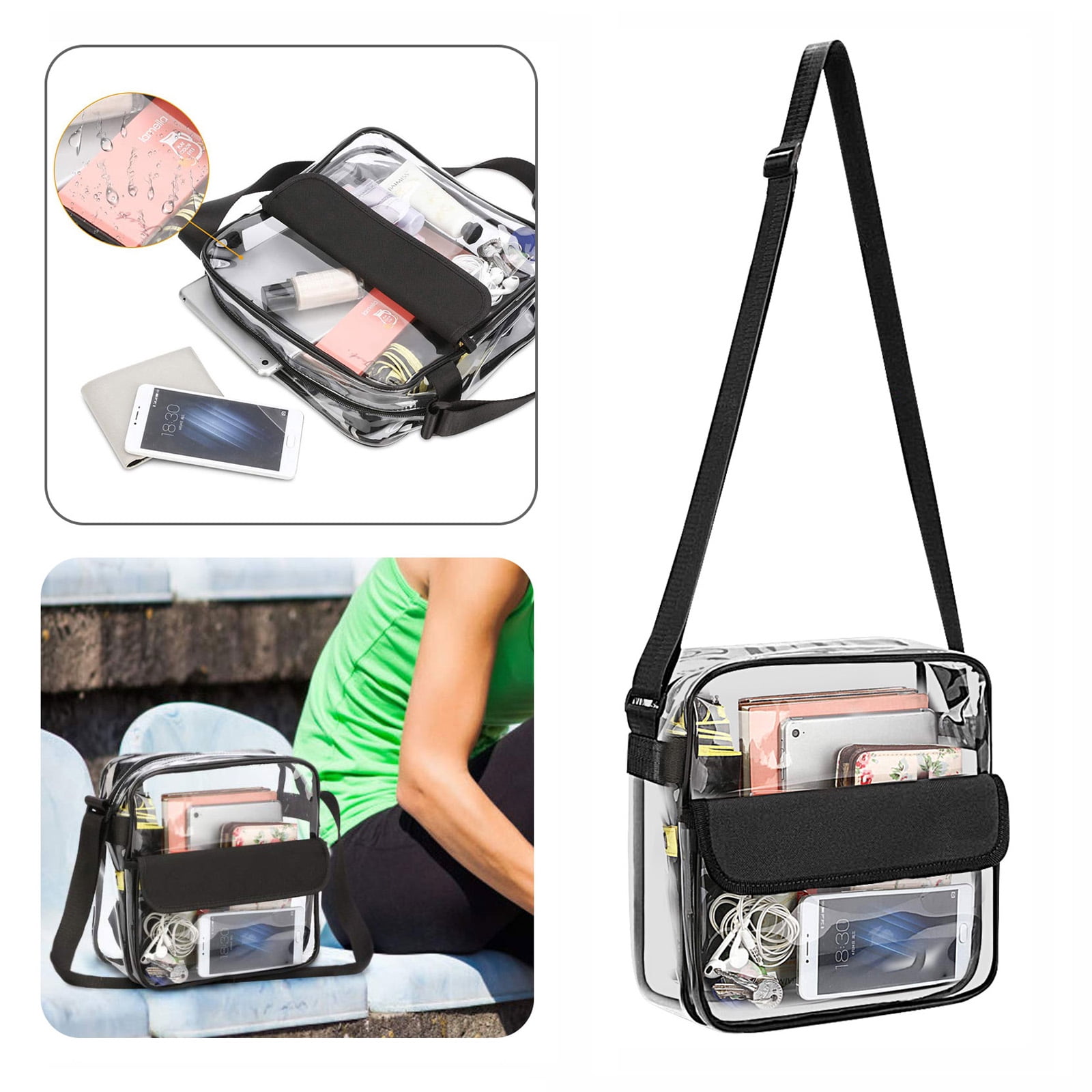 Chrees Transparent PVC Cross Body Shoulder Bags with Adjustable Shoulder Straps and Zipper Pocket Clear Bag Clear Tote Bags Clear Bags for Work Clear Stadium Bags for Women 