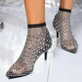 thumbnail image 6 of Dakaela Women Rhinestones Ankle Sock Boots Bling Stiletto Heel Sandals Mesh Pointy Toe Pumps Black 7.5, 6 of 9