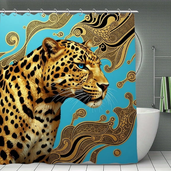 Teal Abstract Marble Leopard Print Shower Curtain,Modern Fabric Waterproof Shower Curtain Set with Hooks 70.8×70.8Inch (180×180cm)